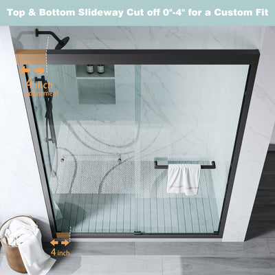 56–60 Inch Double Sliding Shower Door with Matte Black Aluminum Alloy Frame and 1/4" Tempered Clear Glass
