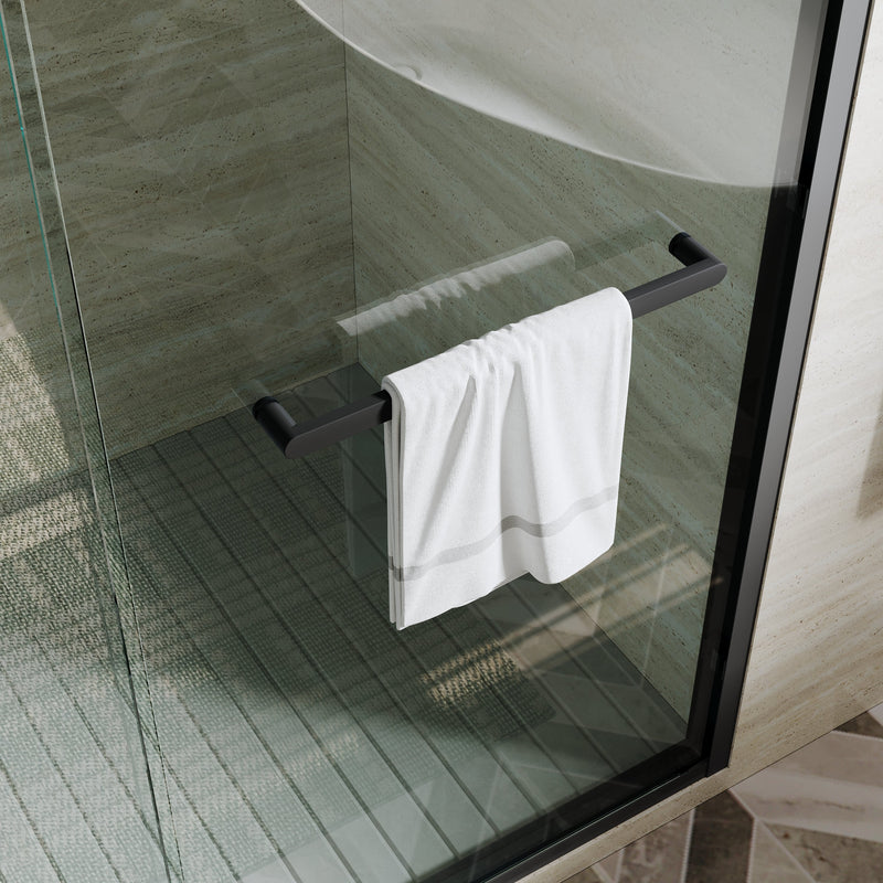 56–60 Inch Double Sliding Shower Door with Matte Black Aluminum Alloy Frame and 5/16" Tempered Clear Glass
