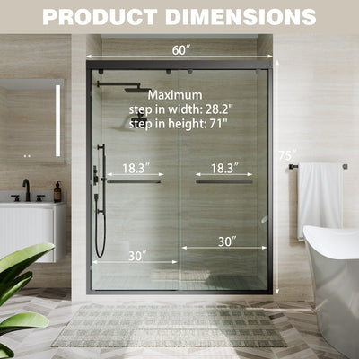 56–60 Inch Double Sliding Shower Door with Matte Black Aluminum Alloy Frame and 5/16" Tempered Clear Glass