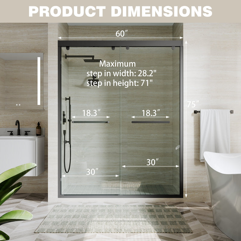 56–60 Inch Double Sliding Shower Door with Matte Black Aluminum Alloy Frame and 5/16" Tempered Clear Glass