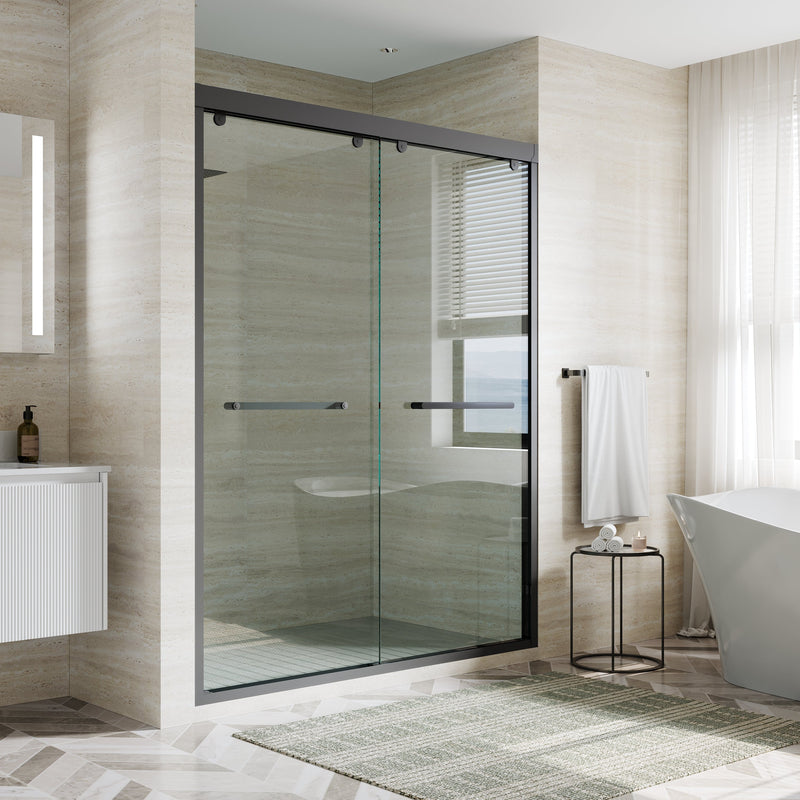 56–60 Inch Double Sliding Shower Door with Matte Black Aluminum Alloy Frame and 5/16" Tempered Clear Glass