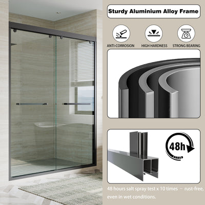 56–60 Inch Double Sliding Shower Door with Matte Black Aluminum Alloy Frame and 5/16" Tempered Clear Glass