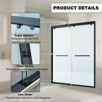 56–60 Inch Double Sliding Shower Door with Matte Black Aluminum Alloy Frame and 5/16" Tempered Clear Glass