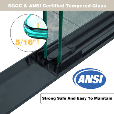 56–60 Inch Double Sliding Shower Door with Matte Black Aluminum Alloy Frame and 5/16" Tempered Clear Glass
