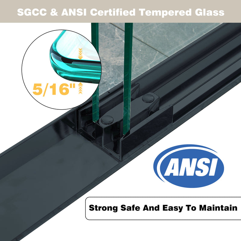 56–60 Inch Double Sliding Shower Door with Matte Black Aluminum Alloy Frame and 5/16" Tempered Clear Glass