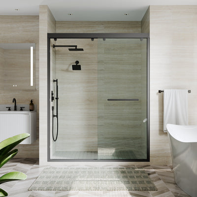 56–60 Inch Double Sliding Shower Door with Matte Black Aluminum Alloy Frame and 5/16" Tempered Clear Glass