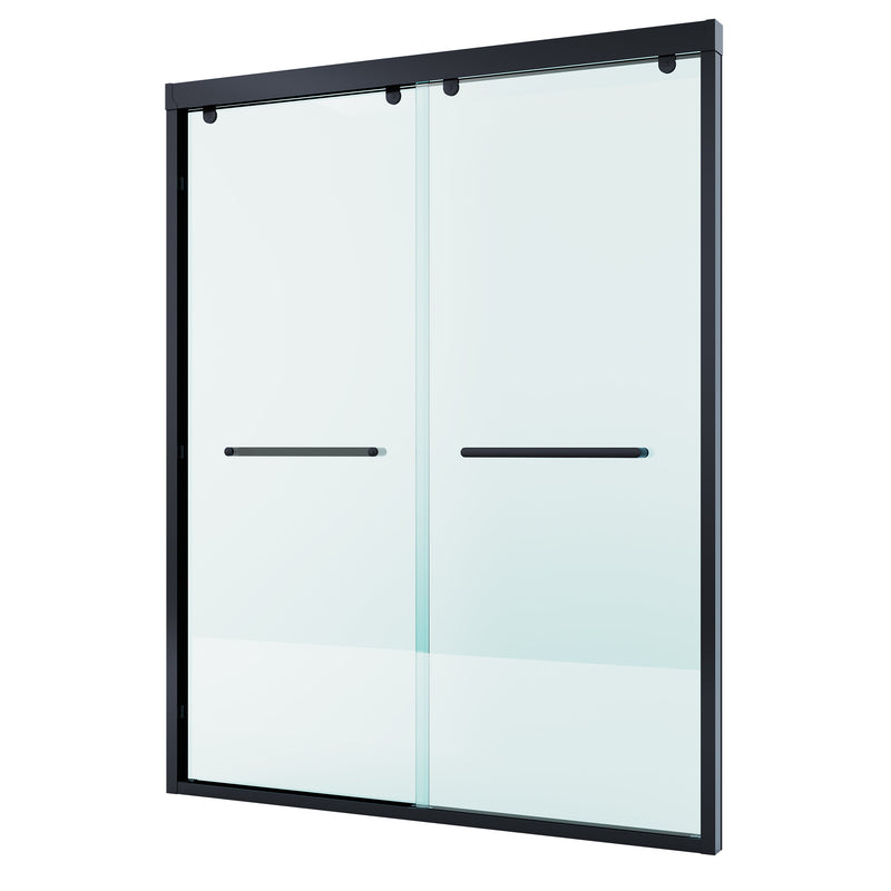 56–60 Inch Double Sliding Shower Door with Matte Black Aluminum Alloy Frame and 5/16" Tempered Clear Glass