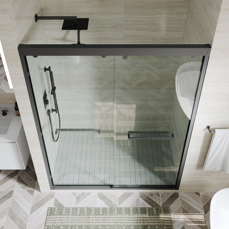 56–60 Inch Double Sliding Shower Door with Matte Black Aluminum Alloy Frame and 5/16" Tempered Clear Glass