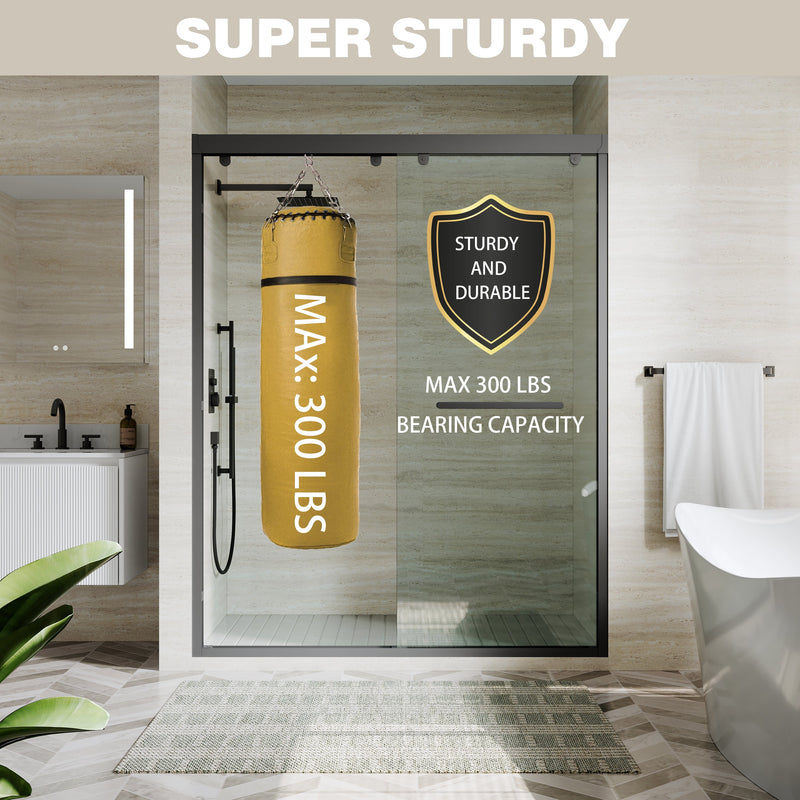 56–60 Inch Double Sliding Shower Door with Matte Black Aluminum Alloy Frame and 5/16" Tempered Clear Glass