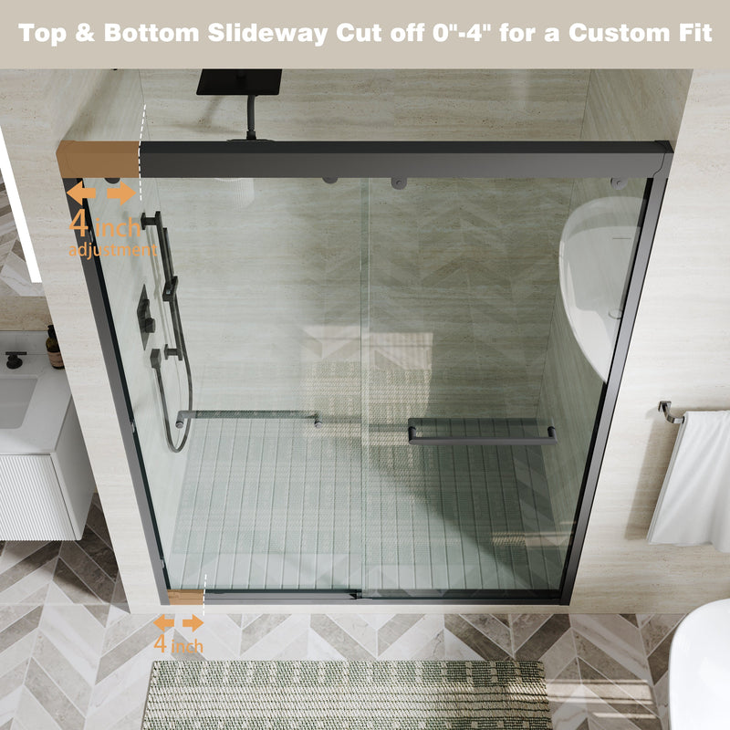 56–60 Inch Double Sliding Shower Door with Matte Black Aluminum Alloy Frame and 5/16" Tempered Clear Glass