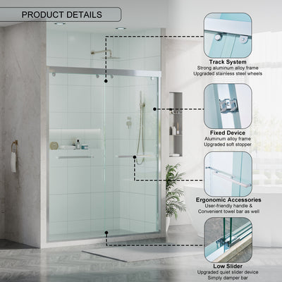 56–60 Inch Double Sliding Shower Door with Chrome Aluminum Alloy Frame and 5/16" Tempered Clear Glass
