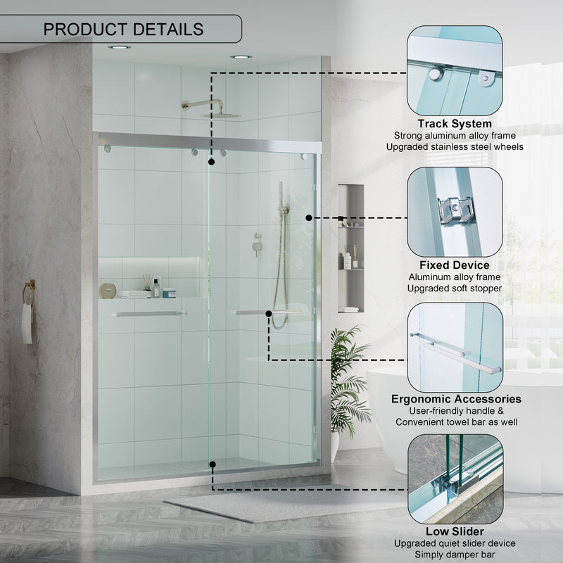 56–60 Inch Double Sliding Shower Door with Chrome Aluminum Alloy Frame and 5/16" Tempered Clear Glass