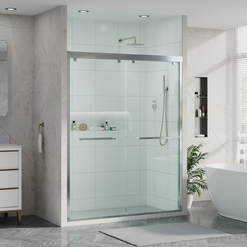 56–60 Inch Double Sliding Shower Door with Chrome Aluminum Alloy Frame and 5/16" Tempered Clear Glass