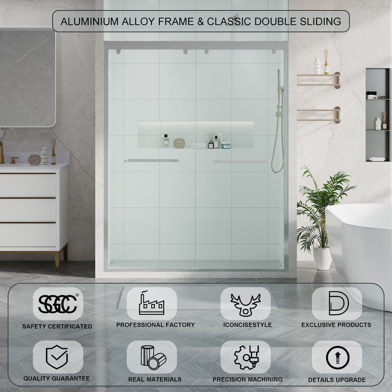 56–60 Inch Double Sliding Shower Door with Chrome Aluminum Alloy Frame and 5/16" Tempered Clear Glass