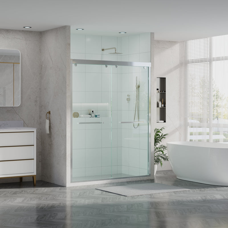 56–60 Inch Double Sliding Shower Door with Chrome Aluminum Alloy Frame and 5/16" Tempered Clear Glass