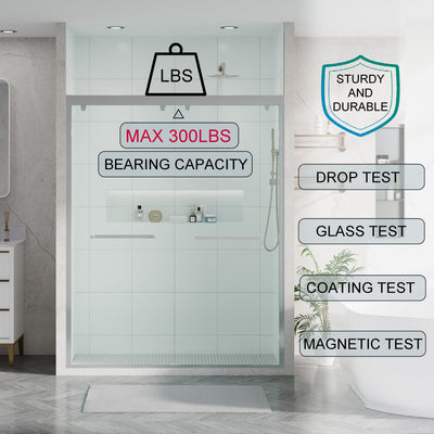 56–60 Inch Double Sliding Shower Door with Chrome Aluminum Alloy Frame and 5/16" Tempered Clear Glass