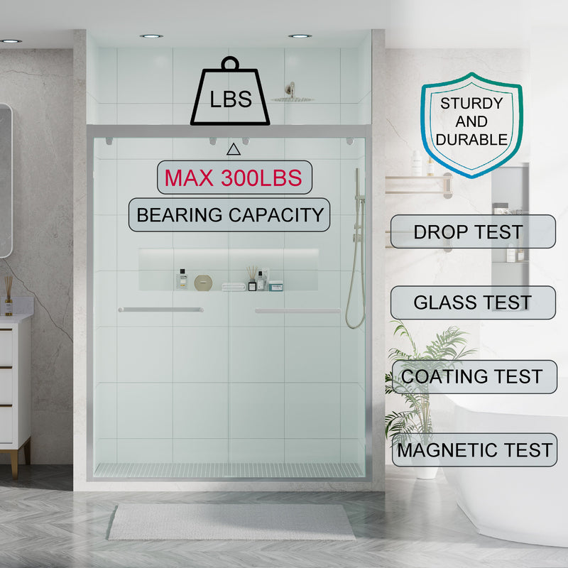 56–60 Inch Double Sliding Shower Door with Chrome Aluminum Alloy Frame and 5/16" Tempered Clear Glass