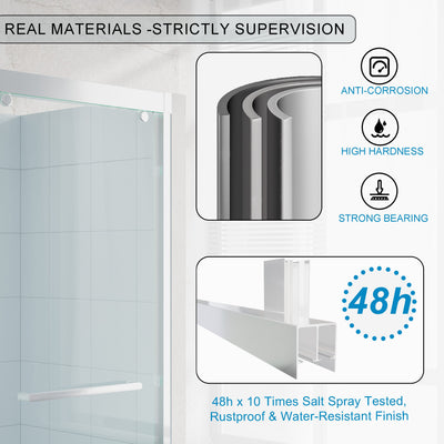56–60 Inch Double Sliding Shower Door with Chrome Aluminum Alloy Frame and 5/16" Tempered Clear Glass