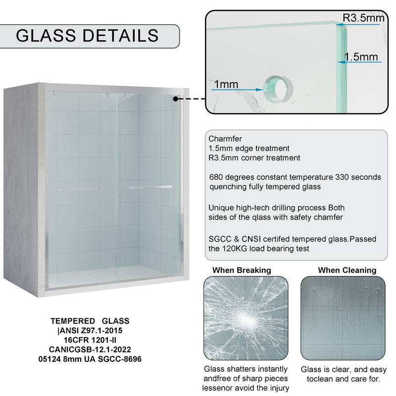 56–60 Inch Double Sliding Shower Door with Chrome Aluminum Alloy Frame and 5/16" Tempered Clear Glass