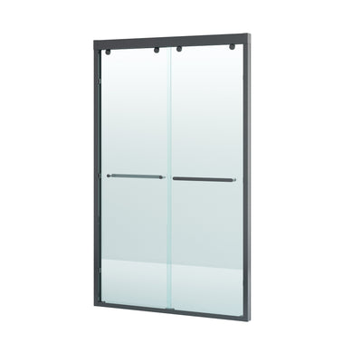 44-48 Inch Double Sliding Shower Door with Matte Black Aluminum Alloy Frame and 5/16" Tempered Clear Glass