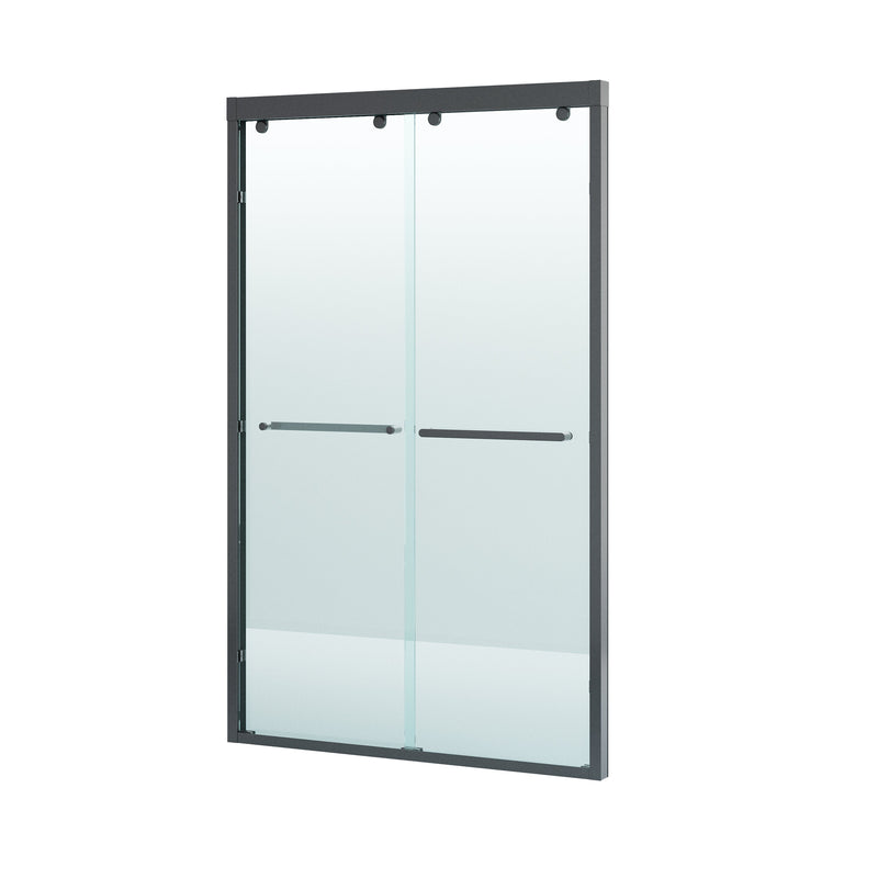 44-48 Inch Double Sliding Shower Door with Matte Black Aluminum Alloy Frame and 5/16" Tempered Clear Glass