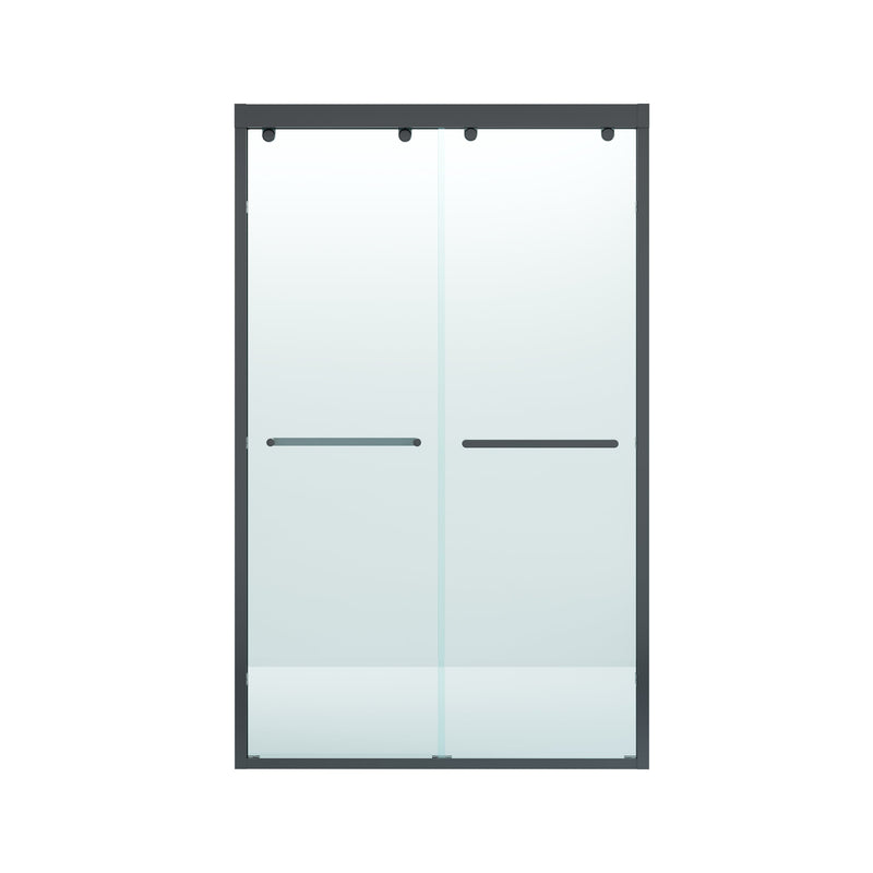 44-48 Inch Double Sliding Shower Door with Matte Black Aluminum Alloy Frame and 5/16" Tempered Clear Glass