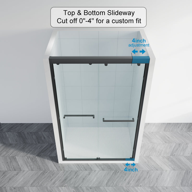 44-48 Inch Double Sliding Shower Door with Matte Black Aluminum Alloy Frame and 5/16" Tempered Clear Glass