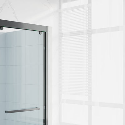44-48 Inch Double Sliding Shower Door with Matte Black Aluminum Alloy Frame and 5/16" Tempered Clear Glass