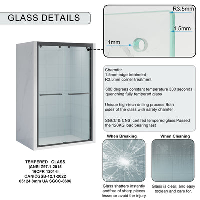 44-48 Inch Double Sliding Shower Door with Matte Black Aluminum Alloy Frame and 5/16" Tempered Clear Glass
