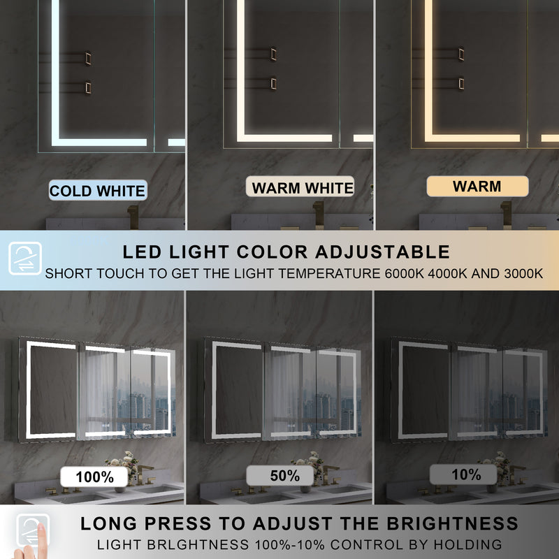60 in. x 30 in. LED Lighted Aluminum Bathroom Medicine Cabinet with Anti-Fog, Dimmable Lighting, Outlet, Surface or Recessed Mount