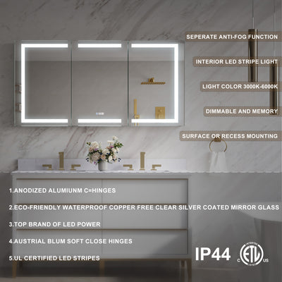 60 in. x 30 in. LED Lighted Aluminum Bathroom Medicine Cabinet with Anti-Fog, Dimmable Lighting, Outlet, Surface or Recessed Mount