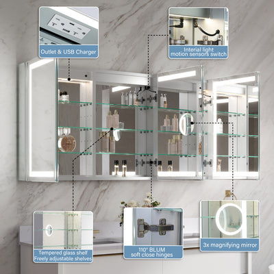 60 in. x 30 in. LED Lighted Aluminum Bathroom Medicine Cabinet with Anti-Fog, Dimmable Lighting, Outlet, Surface or Recessed Mount