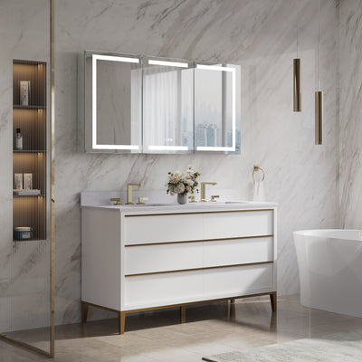 60 in. x 30 in. LED Lighted Aluminum Bathroom Medicine Cabinet with Anti-Fog, Dimmable Lighting, Outlet, Surface or Recessed Mount