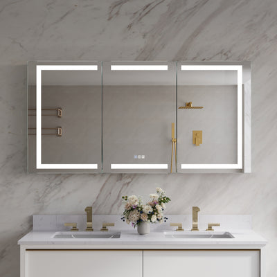 60 in. x 30 in. LED Lighted Aluminum Bathroom Medicine Cabinet with Anti-Fog, Dimmable Lighting, Outlet, Surface or Recessed Mount