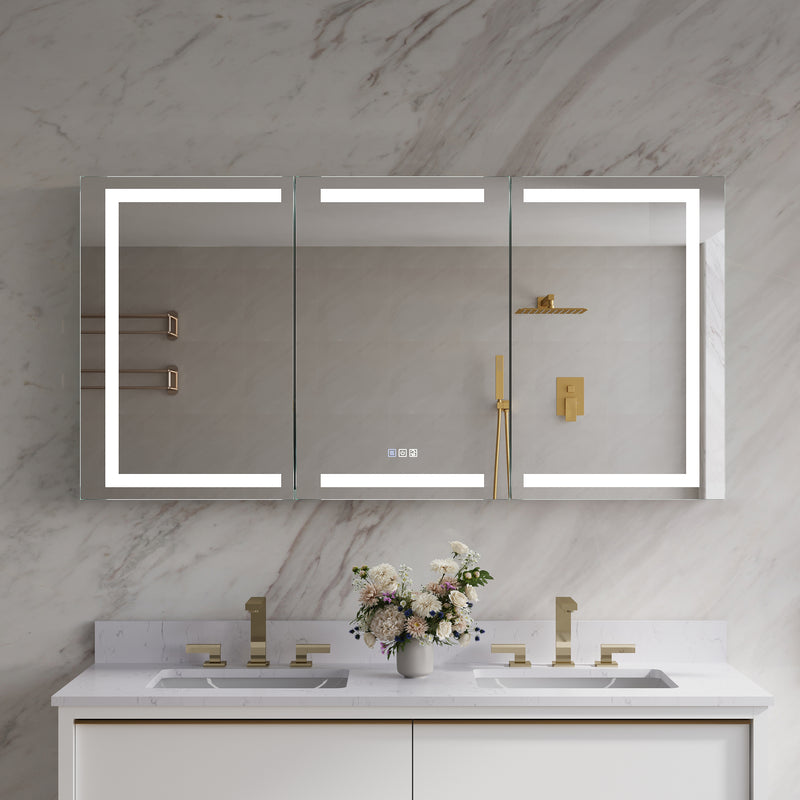 60 in. x 30 in. LED Lighted Aluminum Bathroom Medicine Cabinet with Anti-Fog, Dimmable Lighting, Outlet, Surface or Recessed Mount