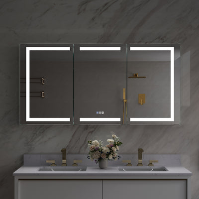60 in. x 30 in. LED Lighted Aluminum Bathroom Medicine Cabinet with Anti-Fog, Dimmable Lighting, Outlet, Surface or Recessed Mount