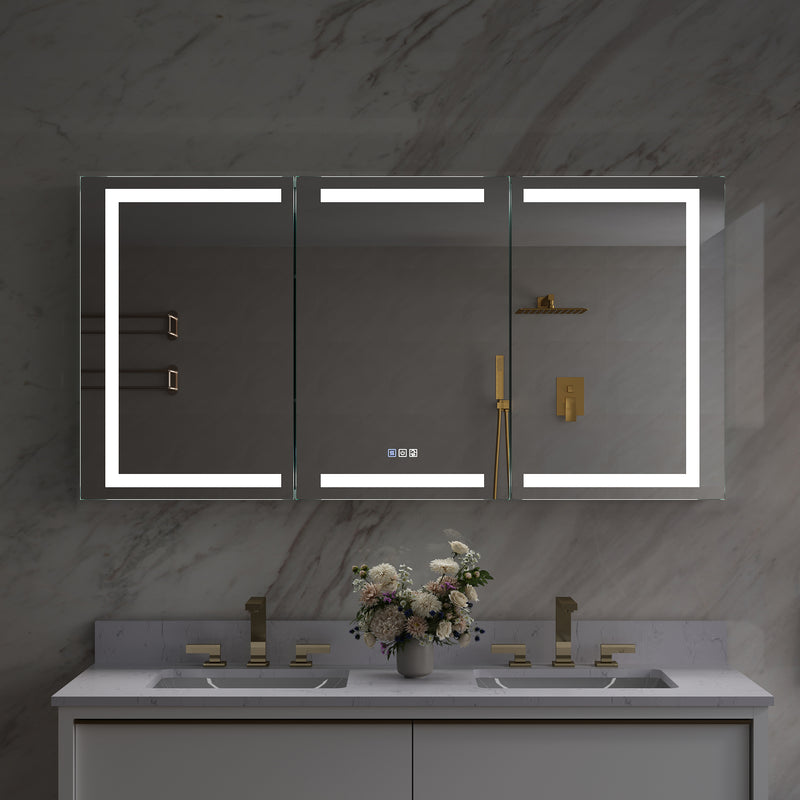 60 in. x 30 in. LED Lighted Aluminum Bathroom Medicine Cabinet with Anti-Fog, Dimmable Lighting, Outlet, Surface or Recessed Mount