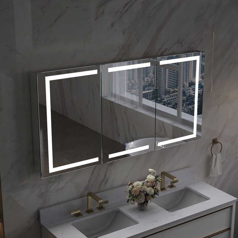 60 in. x 30 in. LED Lighted Aluminum Bathroom Medicine Cabinet with Anti-Fog, Dimmable Lighting, Outlet, Surface or Recessed Mount