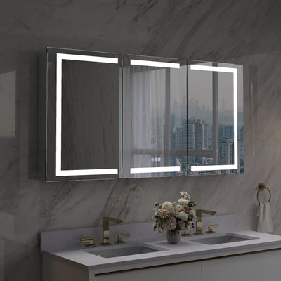 60 in. x 30 in. LED Lighted Aluminum Bathroom Medicine Cabinet with Anti-Fog, Dimmable Lighting, Outlet, Surface or Recessed Mount