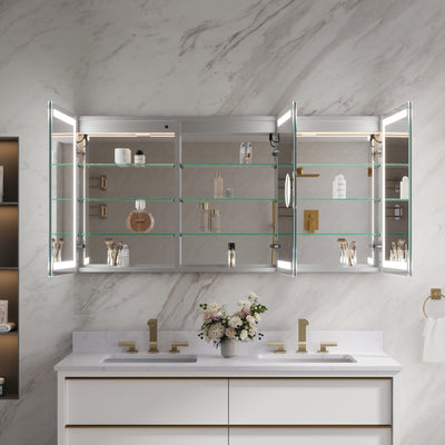 60 in. x 30 in. LED Lighted Aluminum Bathroom Medicine Cabinet with Anti-Fog, Dimmable Lighting, Outlet, Surface or Recessed Mount