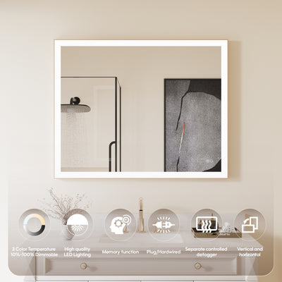 40 in. W x 32 in. H Aluminium Framed Rectangular LED Light Bathroom Vanity Mirror
