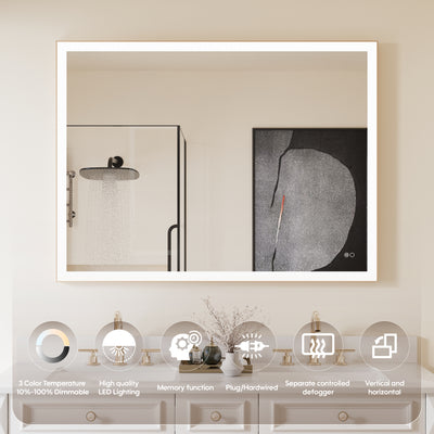 48 in. W x 36 in. H Aluminium Framed Rectangular LED Light Bathroom Vanity Mirror