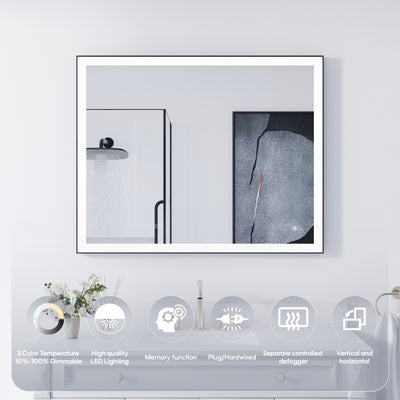 40 in. W x 32 in. H Aluminium Framed Rectangular LED Light Bathroom Vanity Mirror