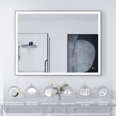 48 in. W x 36 in. H Aluminium Framed Rectangular LED Light Bathroom Vanity Mirror
