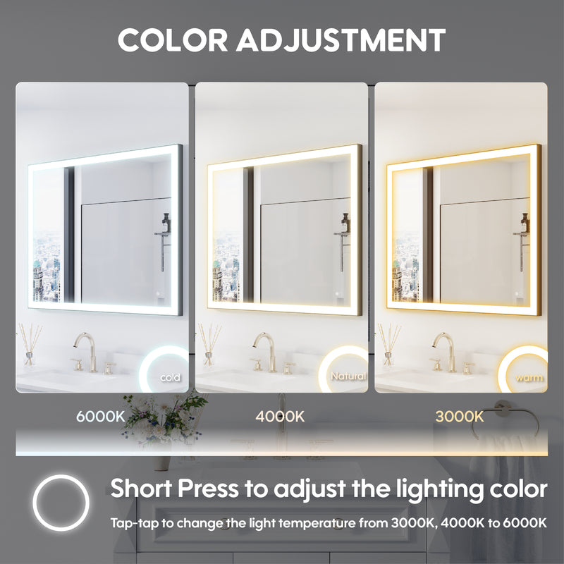 48 in. W x 36 in. H Aluminium Framed Rectangular LED Light Bathroom Vanity Mirror