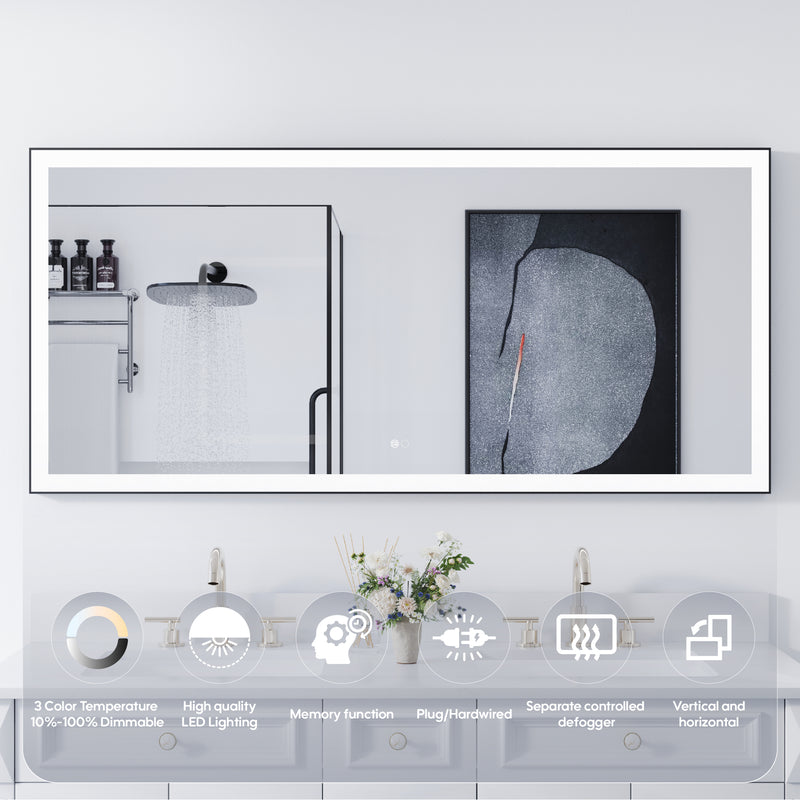 60 in. W x 28 in. H Aluminium Framed Rectangular LED Light Bathroom Vanity Mirror