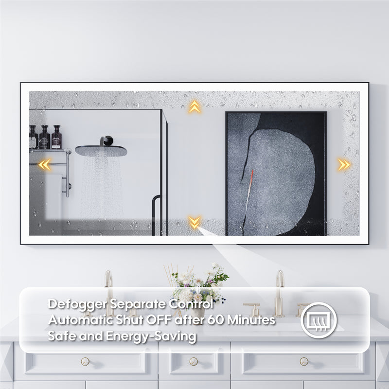 60 in. W x 28 in. H Aluminium Framed Rectangular LED Light Bathroom Vanity Mirror