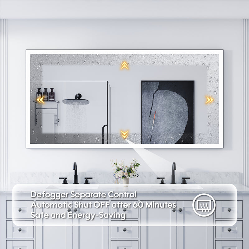 72 in. W x 36 in. H Rectangular Framed LED Light Wall Vertical/Horizontal Bathroom Vanity Mirror in Alumi