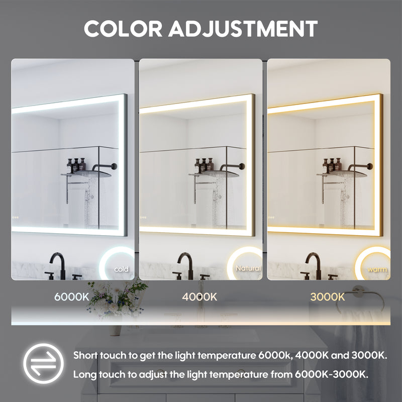 72 in. W x 36 in. H Rectangular Framed LED Light Wall Vertical/Horizontal Bathroom Vanity Mirror in Alumi