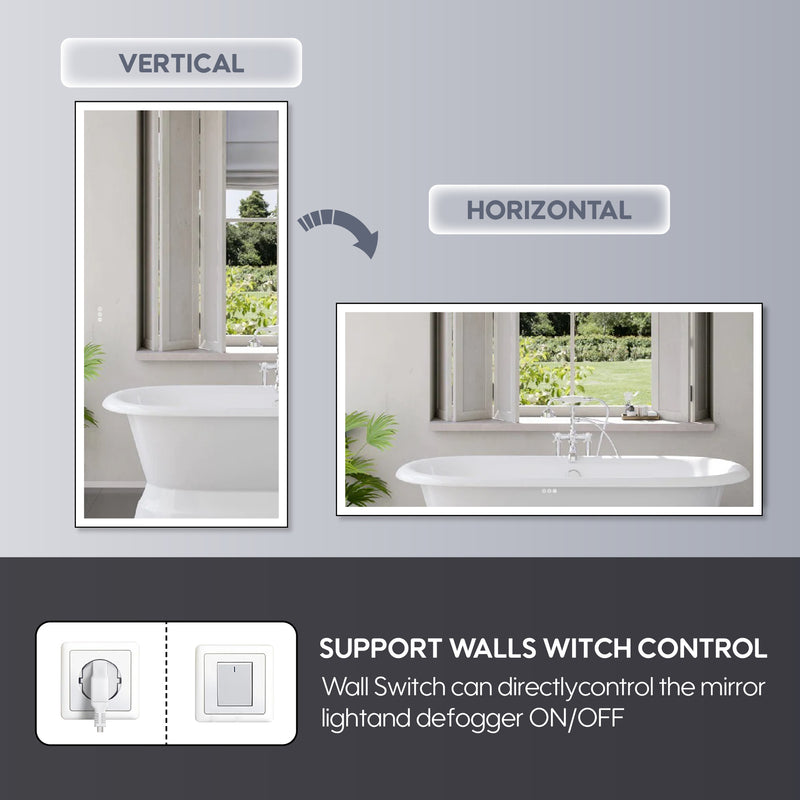 72 in. W x 36 in. H Rectangular Framed LED Light Wall Vertical/Horizontal Bathroom Vanity Mirror in Alumi